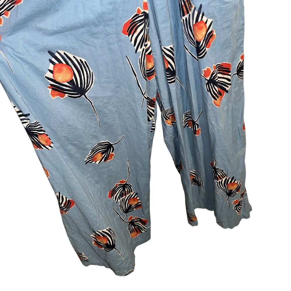 Bel Kazan Blue Floral Organic Cotton Wide Leg Jumpsuit – Size Small - Picture 6 of 11